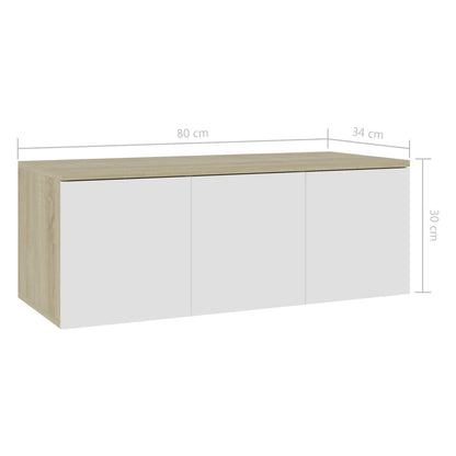 TV Cabinet White and Sonoma Oak 80x34x30 cm Chipboard