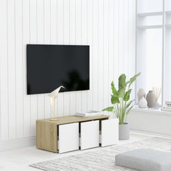 TV Cabinet White and Sonoma Oak 80x34x30 cm Chipboard