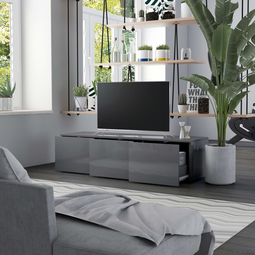 TV Cabinet High Gloss Grey 120x34x30 cm Chipboard