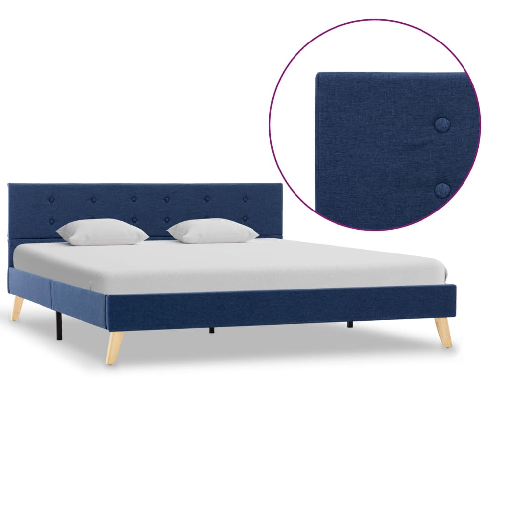 Bed Frame Blue Fabric 153x203 cm