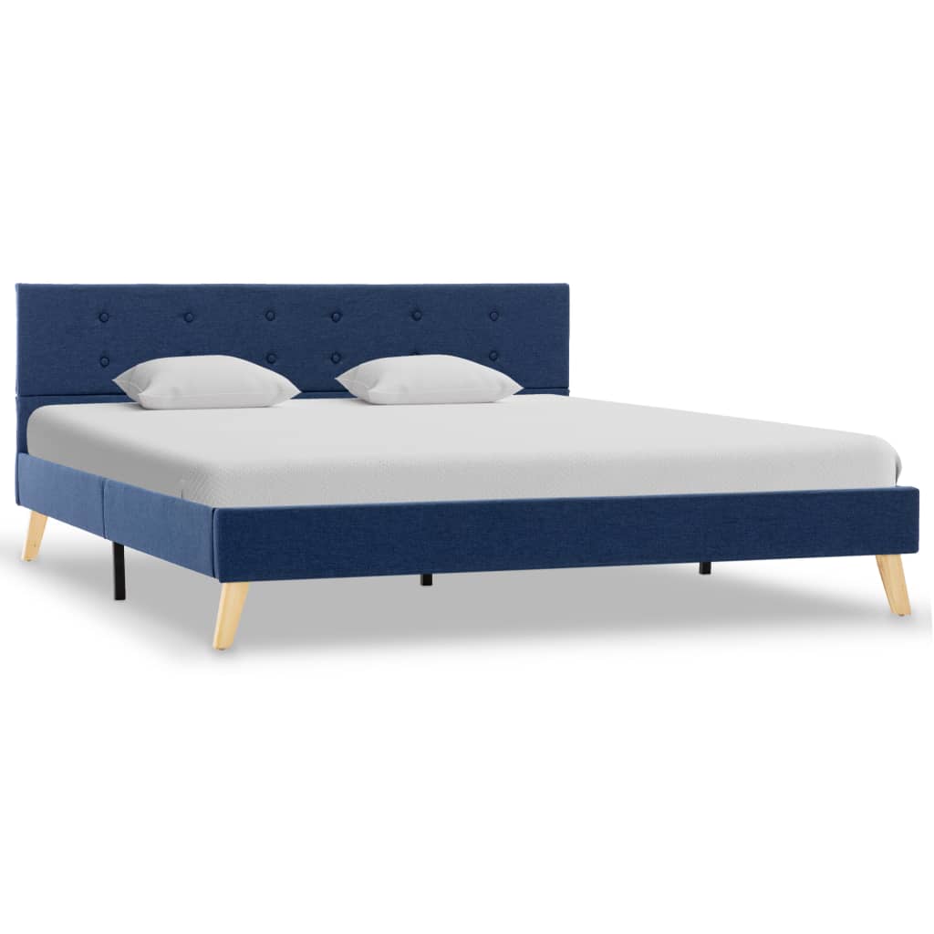 Bed Frame Blue Fabric 153x203 cm
