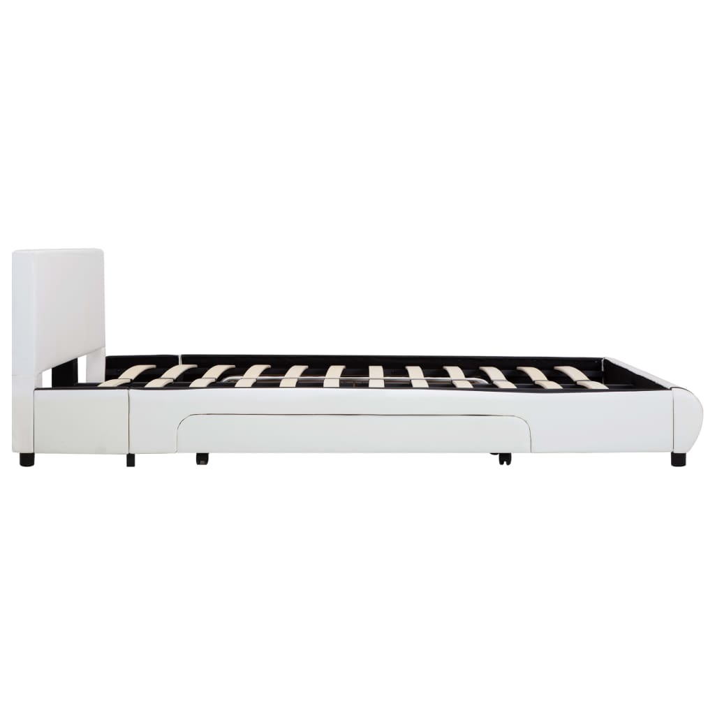 Bed Frame with Drawers White Faux Leather 137x187 cm