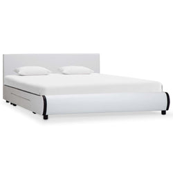 Bed Frame with Drawers White Faux Leather 183x203 cm