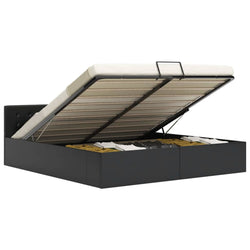 Hydraulic Storage Bed Frame Black Faux Leather 153x203 cm