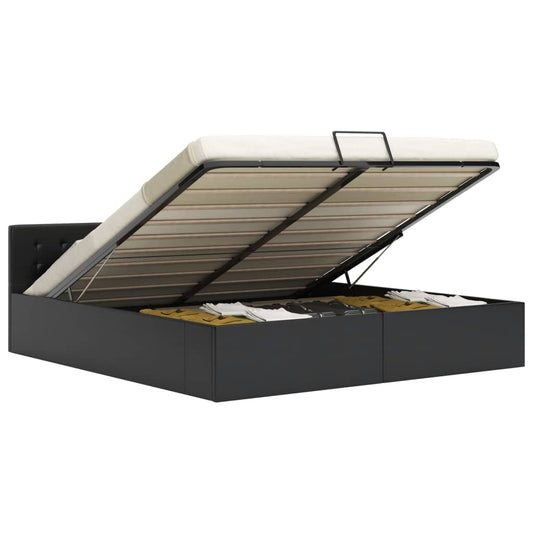 Hydraulic Storage Bed Frame Black Faux Leather 183x203 cm