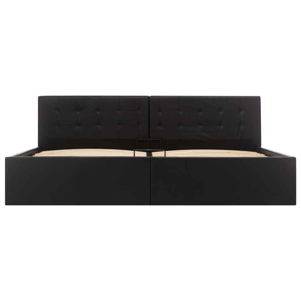 Hydraulic Storage Bed Frame Black Faux Leather 183x203 cm