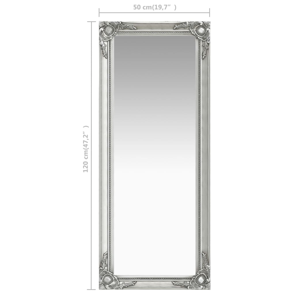 Wall Mirror Baroque Style 50x120 cm Silver