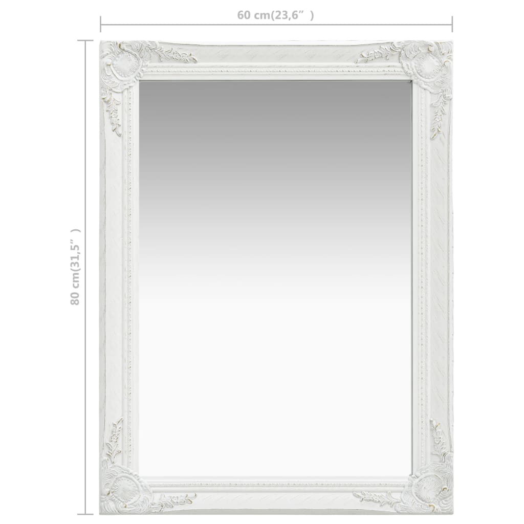 Wall Mirror Baroque Style 60x80 cm White
