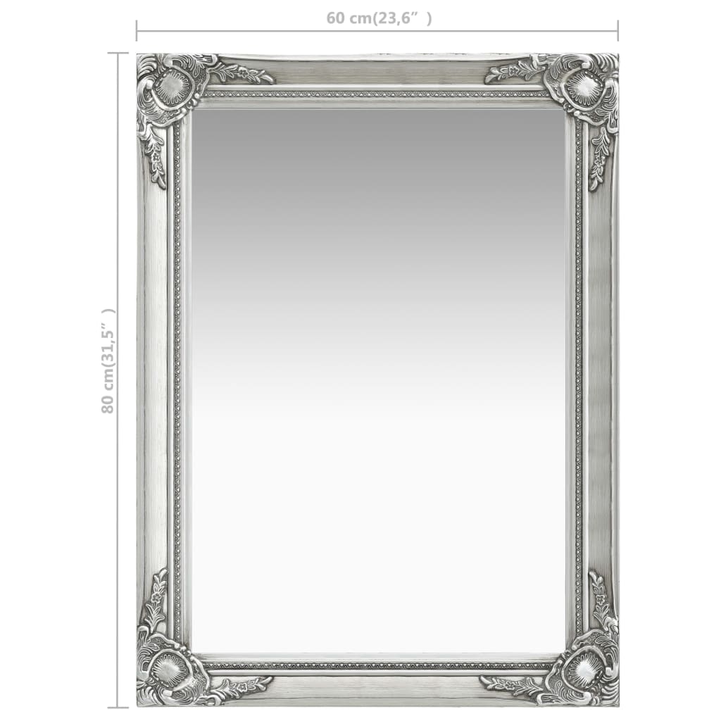 Wall Mirror Baroque Style 60x80 cm Silver