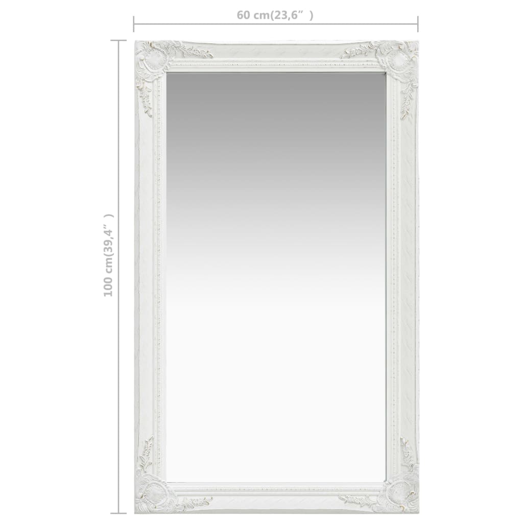 Wall Mirror Baroque Style 60x100 cm White