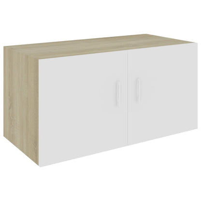 Wall Mounted Cabinet White and Sonoma Oak 80x39x40 cm Chipboard