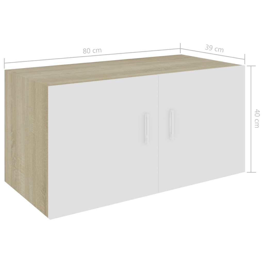 Wall Mounted Cabinet White and Sonoma Oak 80x39x40 cm Chipboard