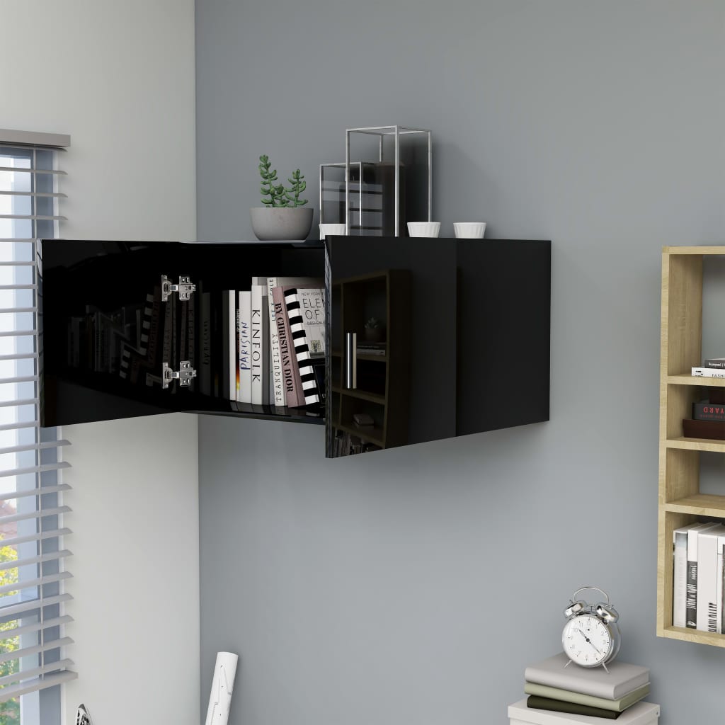 Wall Mounted Cabinet High Gloss Black 80x39x40 cm Chipboard
