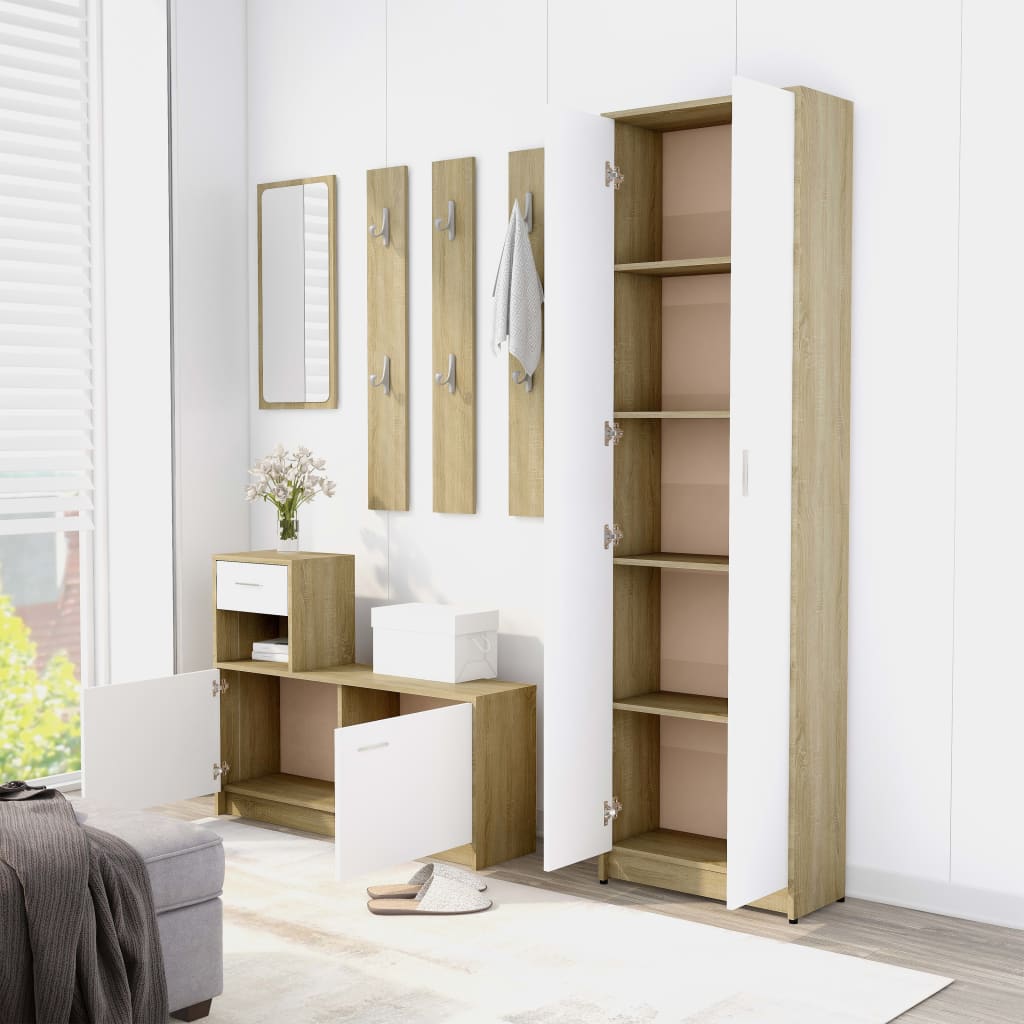 Hallway Wardrobe White and Sonoma Oak 55x25x189 cm Chipboard