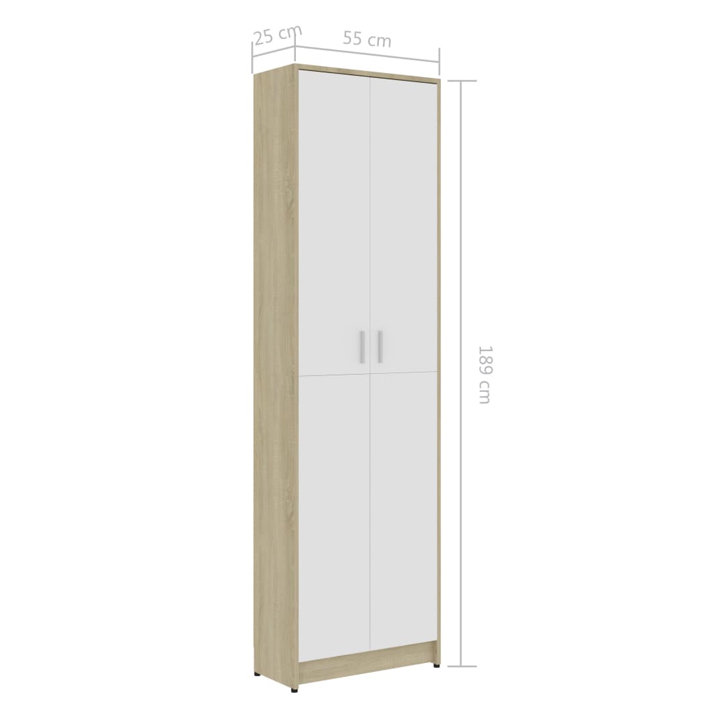 Hallway Wardrobe White and Sonoma Oak 55x25x189 cm Chipboard