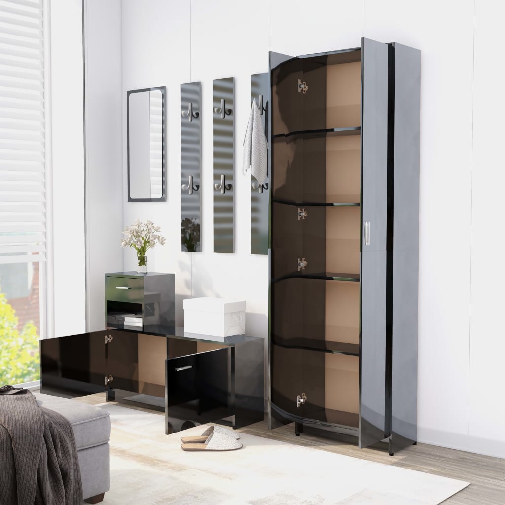 Hallway Wardrobe High Gloss Black 55x25x189 cm Chipboard