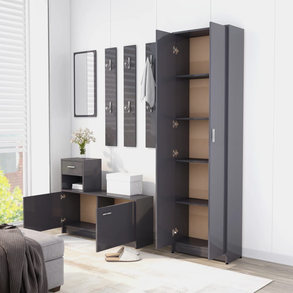 Hallway Wardrobe High Gloss Grey 55x25x189 cm Chipboard