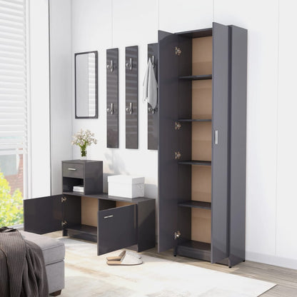 Hallway Wardrobe High Gloss Grey 55x25x189 cm Chipboard