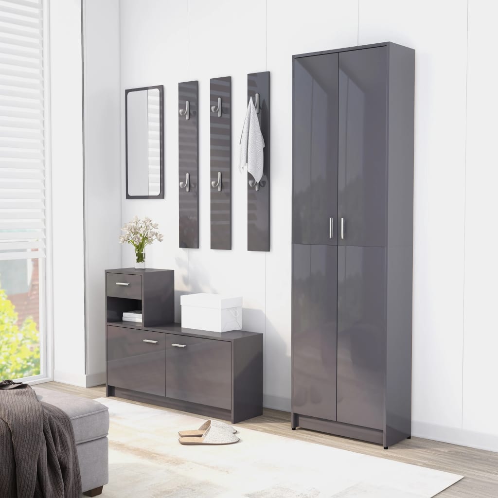 Hallway Wardrobe High Gloss Grey 55x25x189 cm Chipboard