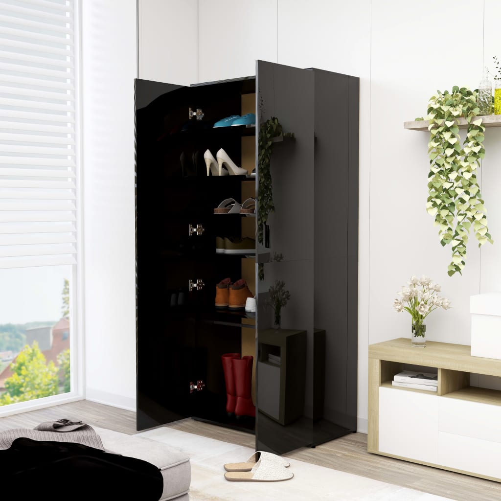 Shoe Cabinet High Gloss Black 80x39x178 cm Chipboard