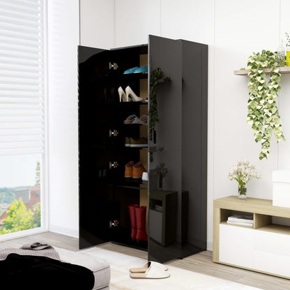 Shoe Cabinet High Gloss Black 80x39x178 cm Chipboard