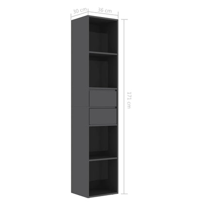 Book Cabinet High Gloss Grey 36x30x171 cm Chipboard