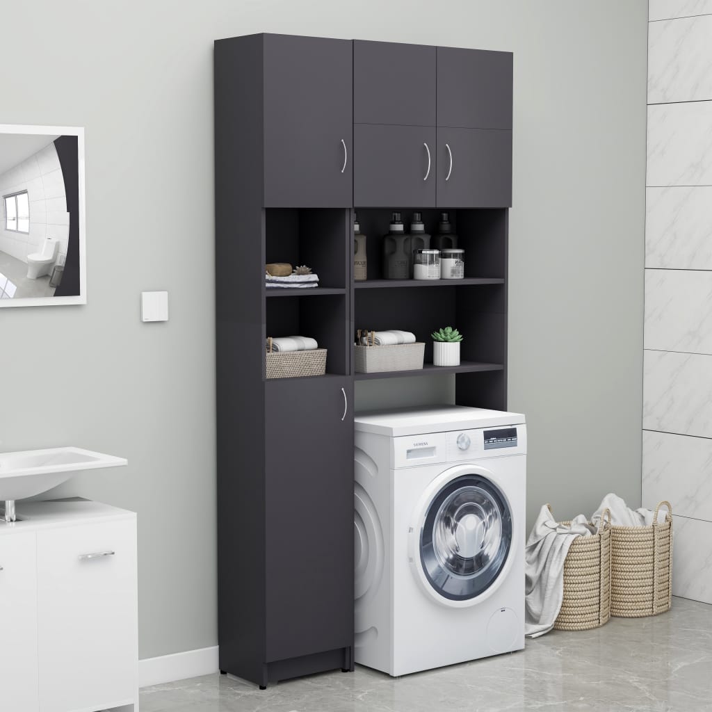 Bathroom Cabinet Grey 32x25.5x190 cm Chipboard