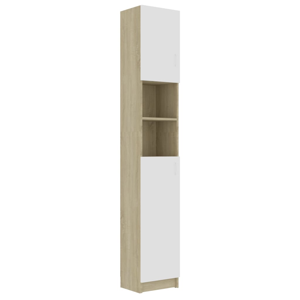 Bathroom Cabinet White and Sonoma Oak 32x25.5x190 cm Chipboard
