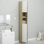 Bathroom Cabinet White and Sonoma Oak 32x25.5x190 cm Chipboard