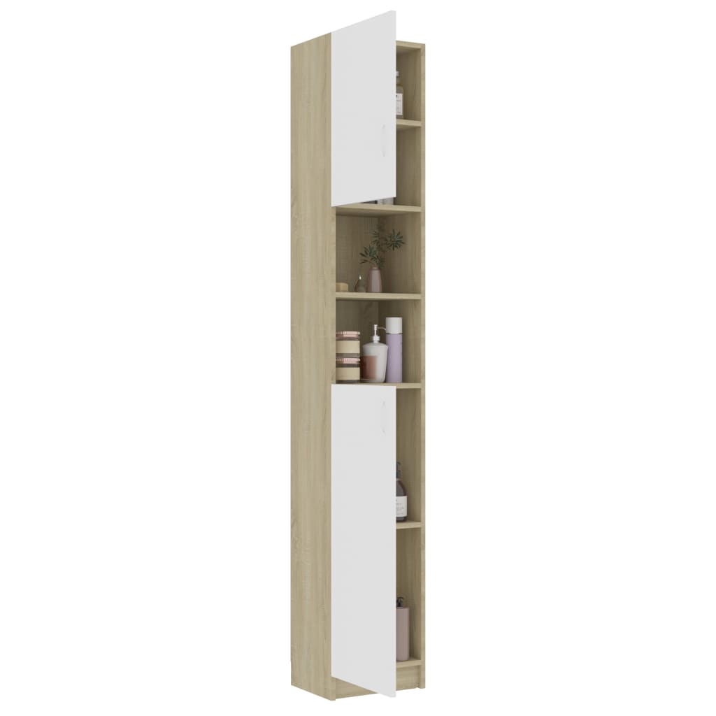 Bathroom Cabinet White and Sonoma Oak 32x25.5x190 cm Chipboard