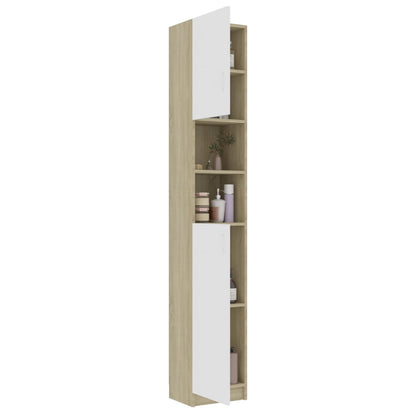 Bathroom Cabinet White and Sonoma Oak 32x25.5x190 cm Chipboard