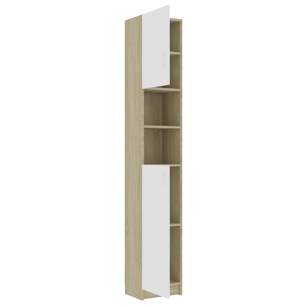 Bathroom Cabinet White and Sonoma Oak 32x25.5x190 cm Chipboard
