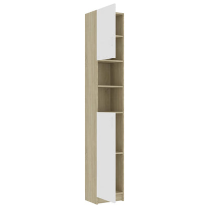 Bathroom Cabinet White and Sonoma Oak 32x25.5x190 cm Chipboard