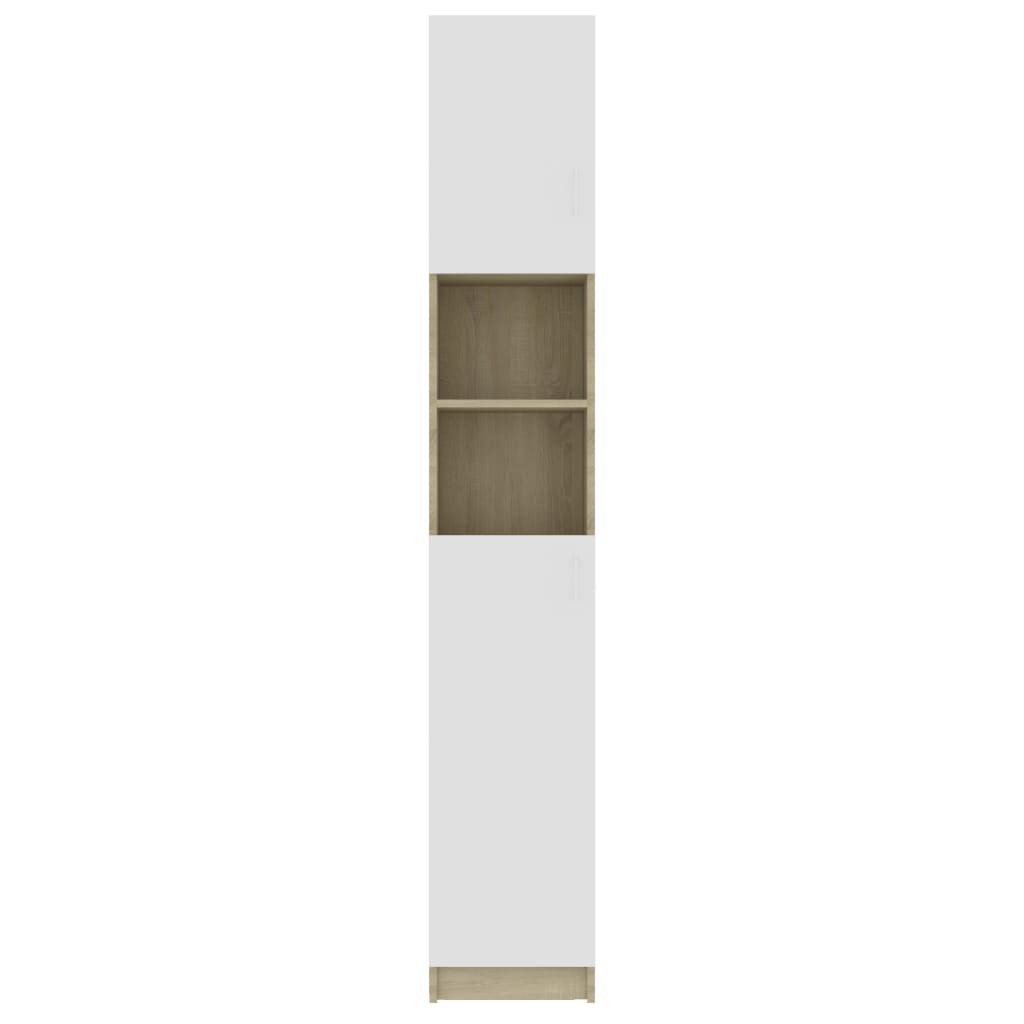 Bathroom Cabinet White and Sonoma Oak 32x25.5x190 cm Chipboard