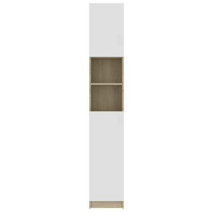 Bathroom Cabinet White and Sonoma Oak 32x25.5x190 cm Chipboard