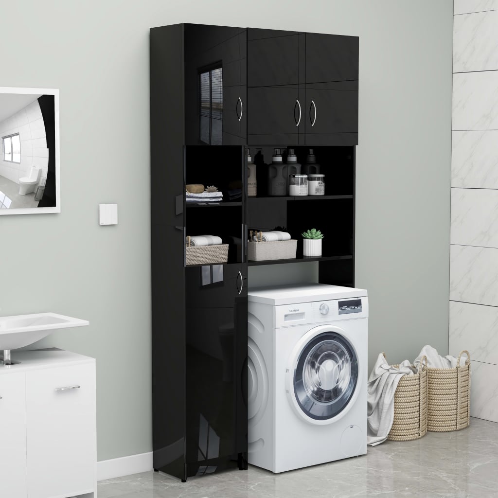 Bathroom Cabinet High Gloss Black 32x25.5x190 cm Chipboard
