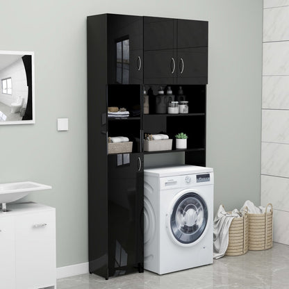 Bathroom Cabinet High Gloss Black 32x25.5x190 cm Chipboard