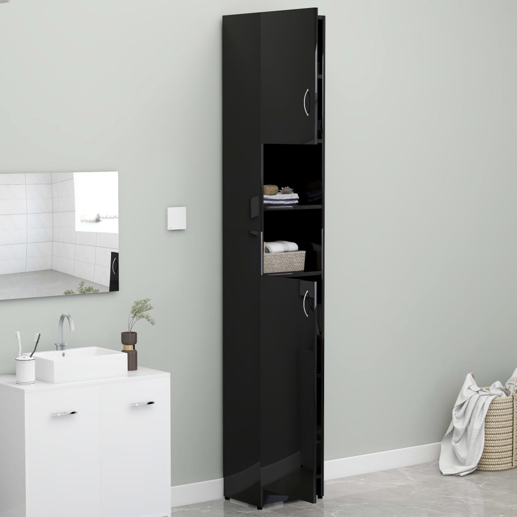 Bathroom Cabinet High Gloss Black 32x25.5x190 cm Chipboard