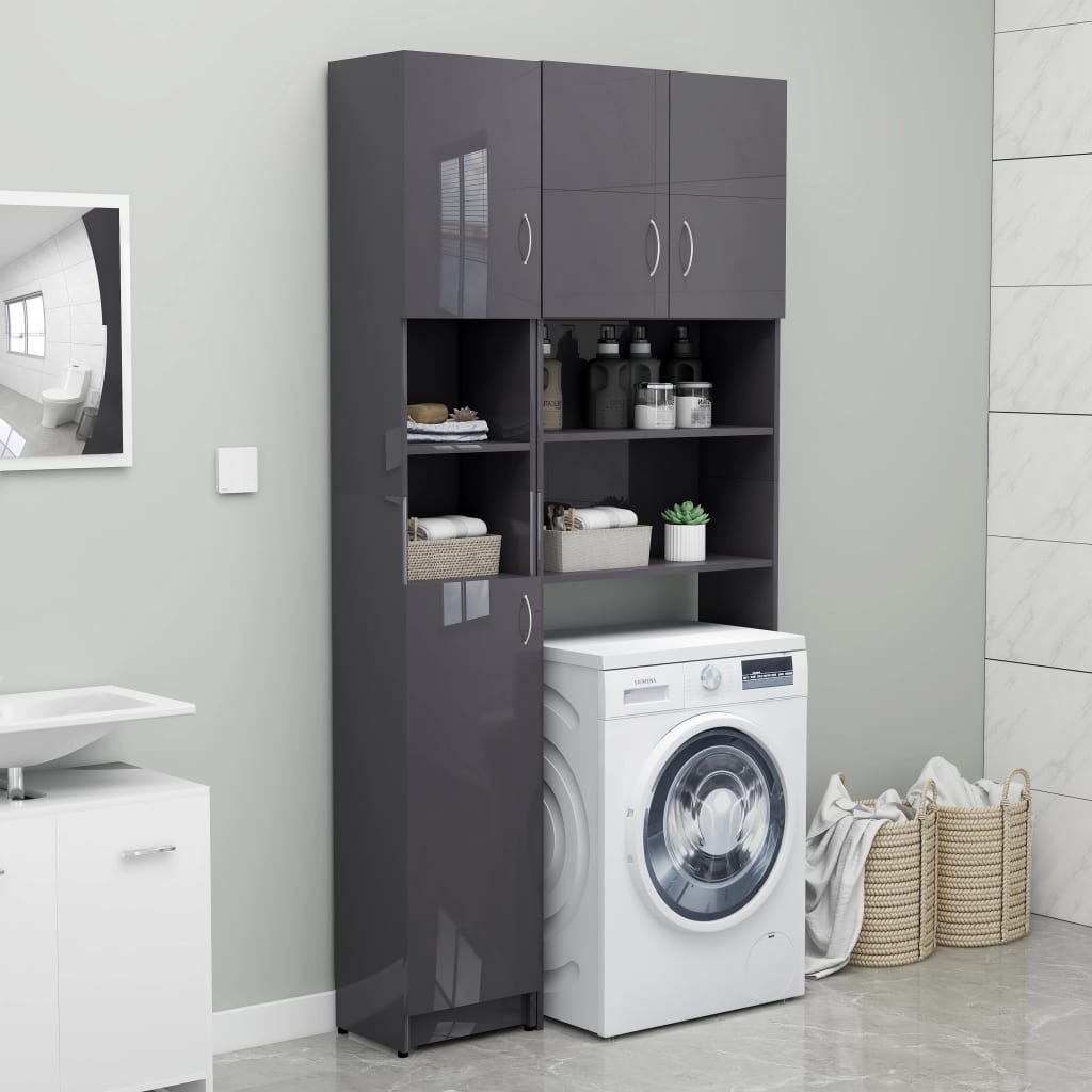 Bathroom Cabinet High Gloss Grey 32x25.5x190 cm Chipboard