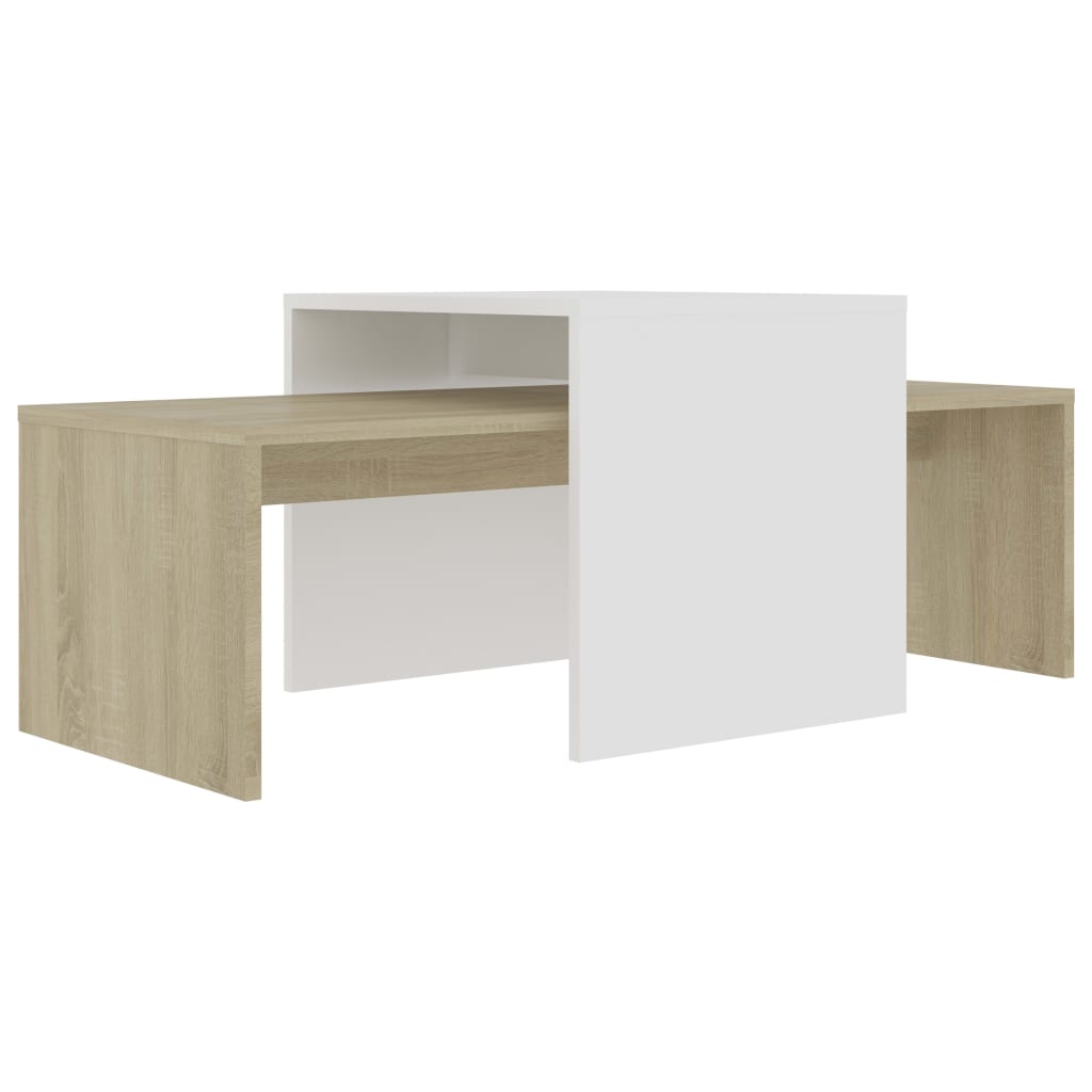Coffee Table Set White and Sonoma Oak 100x48x40 cm Chipboard