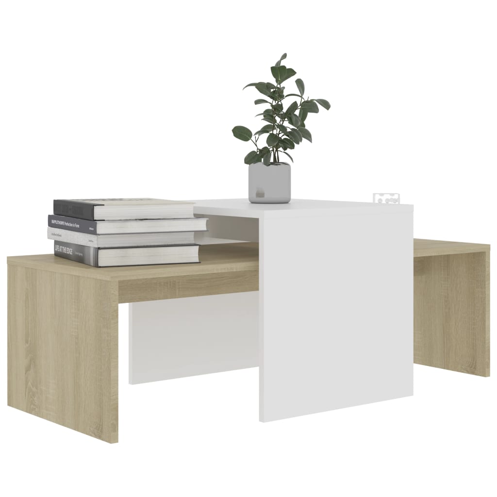 Coffee Table Set White and Sonoma Oak 100x48x40 cm Chipboard