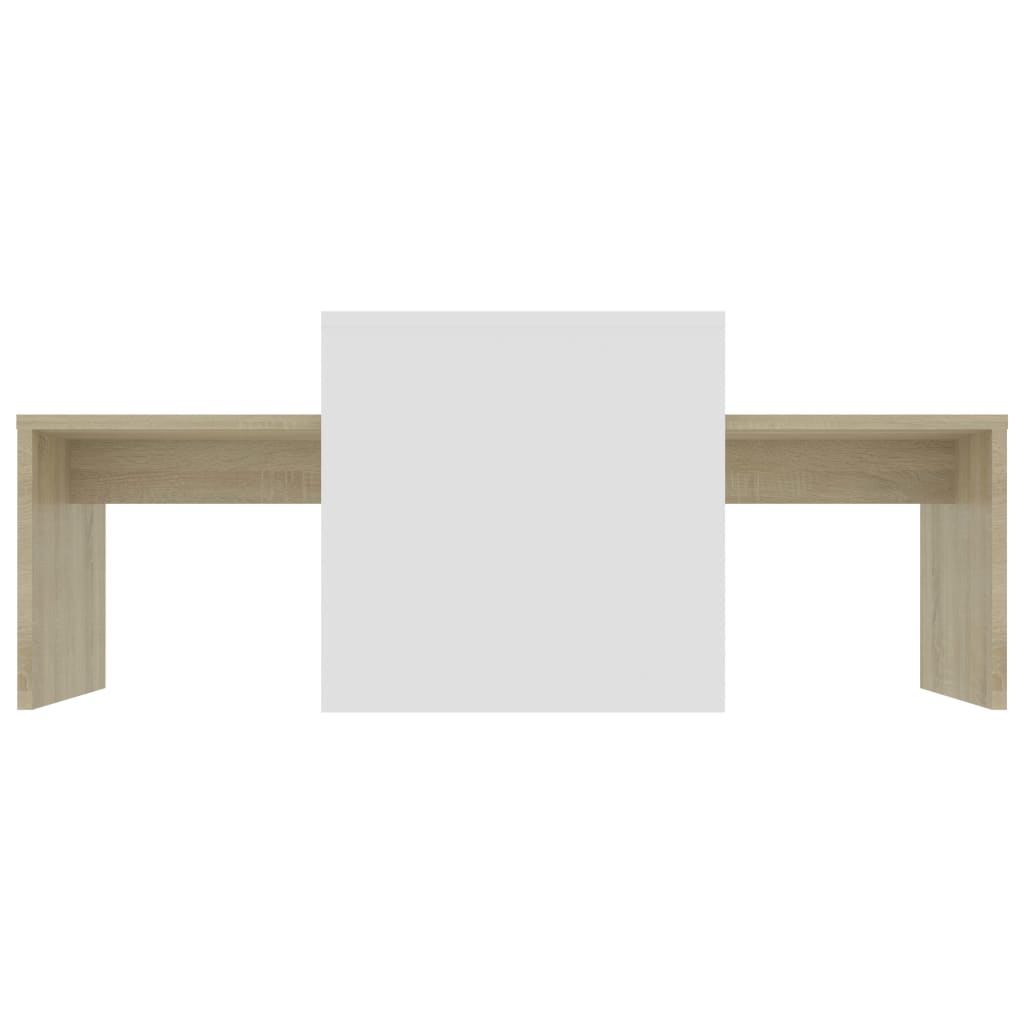 Coffee Table Set White and Sonoma Oak 100x48x40 cm Chipboard