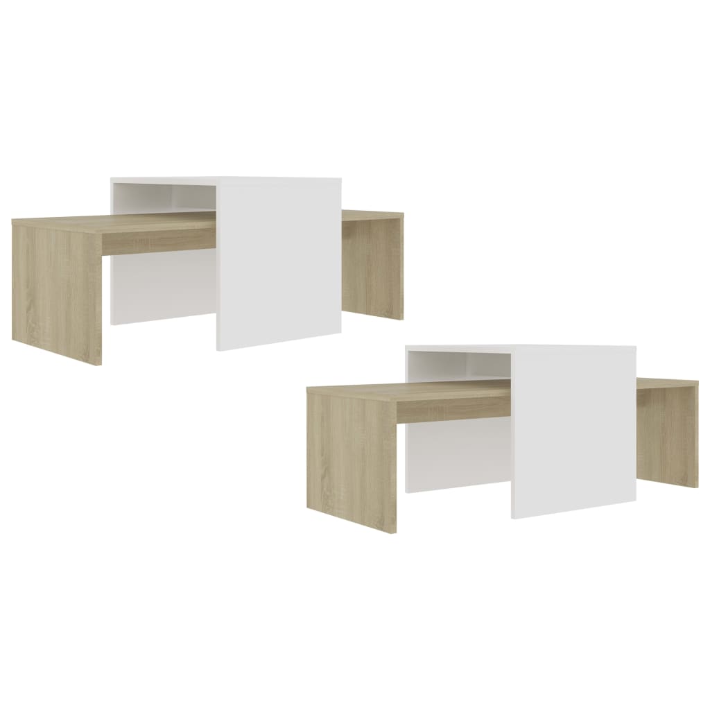 Coffee Table Set White and Sonoma Oak 100x48x40 cm Chipboard