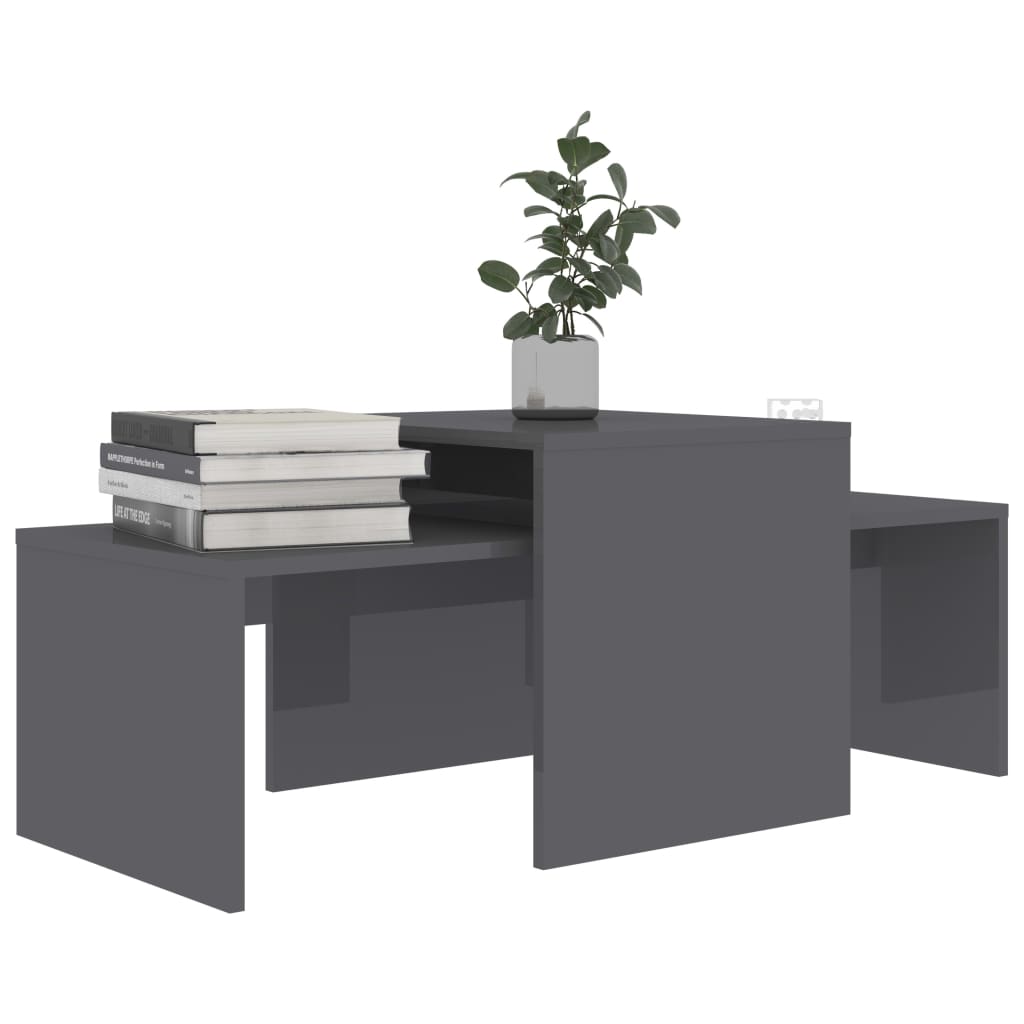 Coffee Table Set High Gloss Grey 100x48x40 cm Chipboard