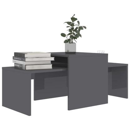 Coffee Table Set High Gloss Grey 100x48x40 cm Chipboard
