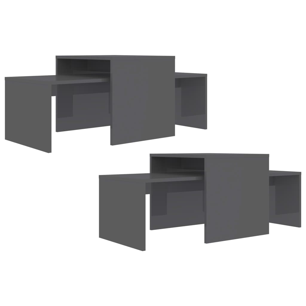 Coffee Table Set High Gloss Grey 100x48x40 cm Chipboard