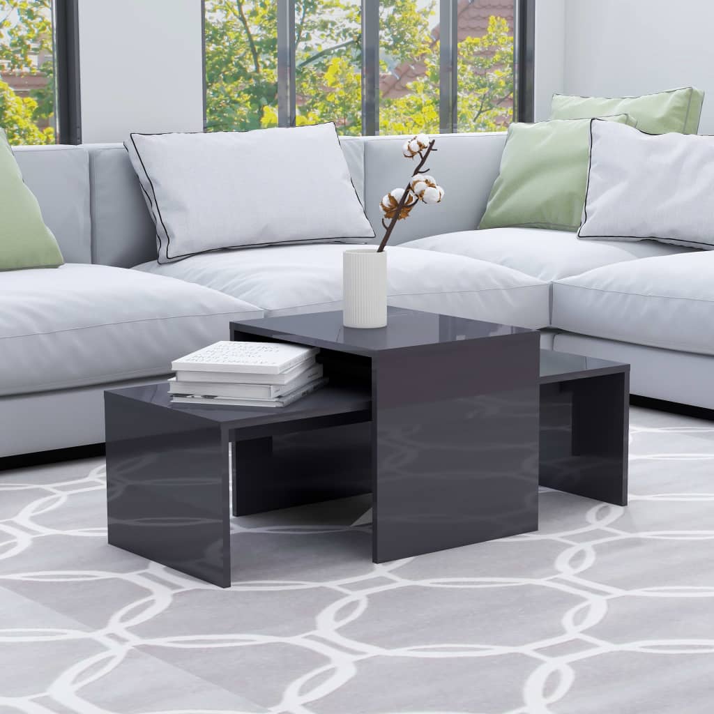 Coffee Table Set High Gloss Grey 100x48x40 cm Chipboard
