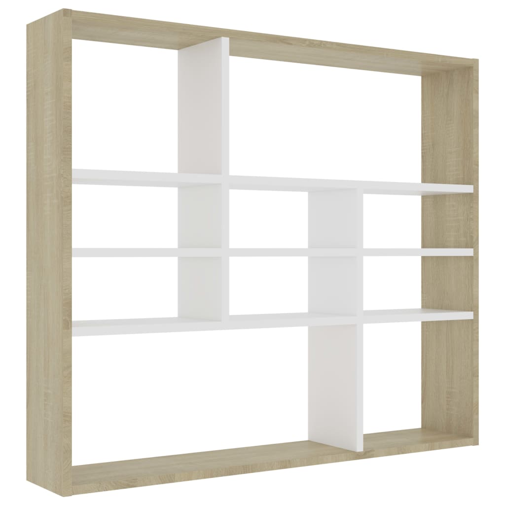 Wall Shelf White and Sonoma Oak 90x16x78 cm Chipboard