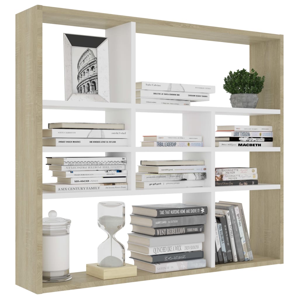 Wall Shelf White and Sonoma Oak 90x16x78 cm Chipboard