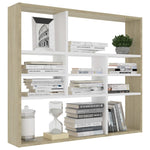 Wall Shelf White and Sonoma Oak 90x16x78 cm Chipboard